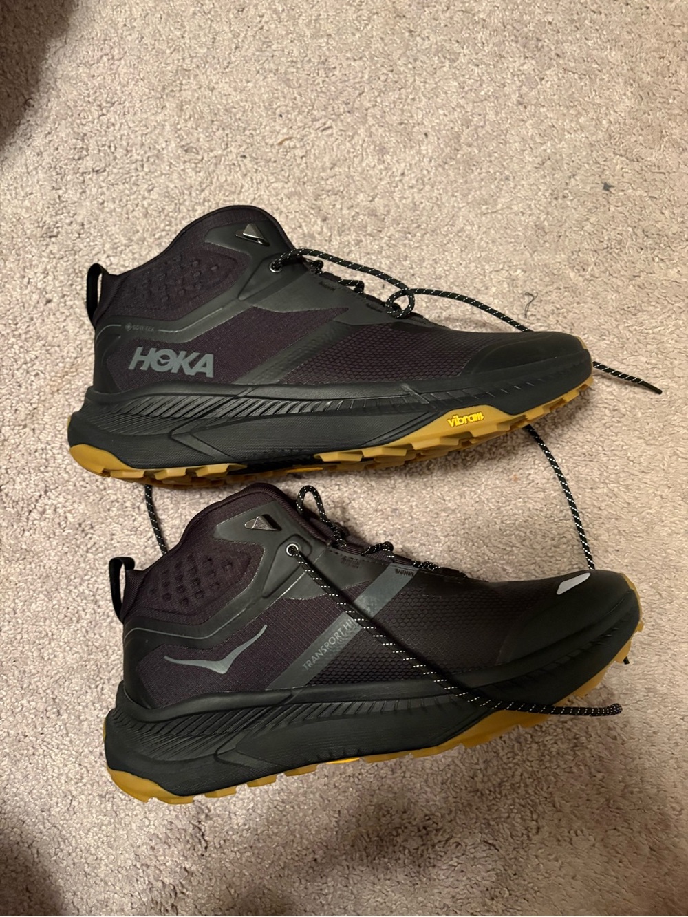 Hoka Men's Black and Gum Trail Mid-Top Running Shoes
